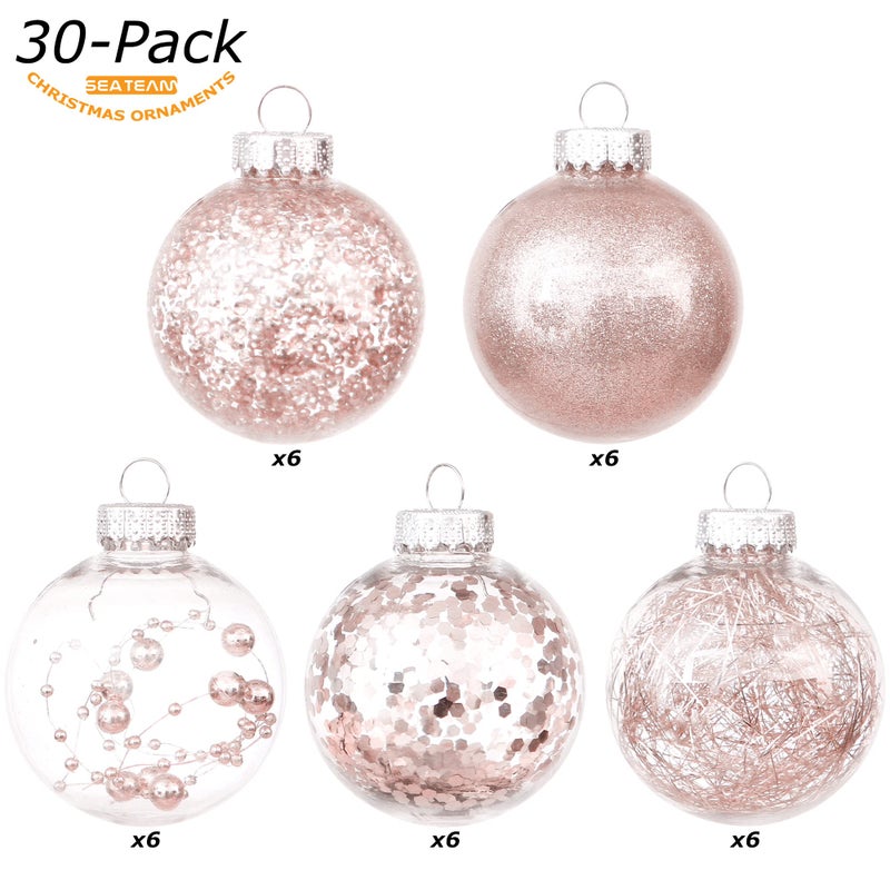 Sea Team Shatterproof Clear Plastic Christmas Ball Ornaments Decorative Xmas Balls Baubles Set with Stuffed Delicate Decorations (60mm/2.36''/30-Pack, Rose Gold) - Image 2